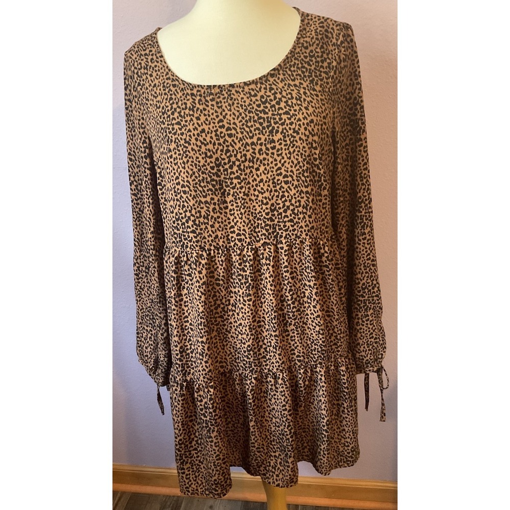 Wild Fable Leopard Animal Print Ruffle Dress Size Medium Romantic